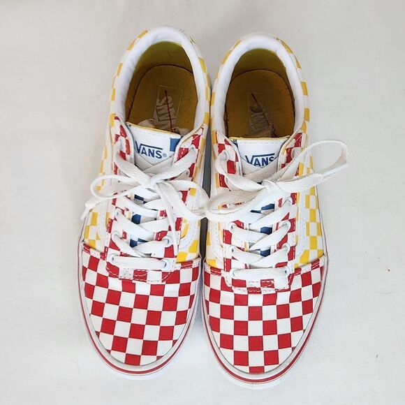 Vans Old Skool Checkerboard Red Yellow Blue Kids Sneakers Youth Size 5.5 - Picture 5 of 6
